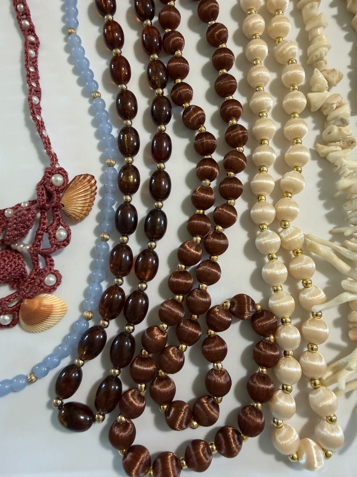 Lot of 13 Necklaces Vintage Costume Shell Beaded Pendant Wood Crocheted Dress Up