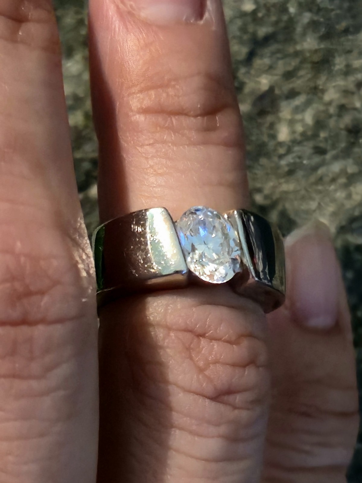Vintage 925 Sterling Silver Modernist Tension Cubic Zirconia Ring Unisex-Size 5