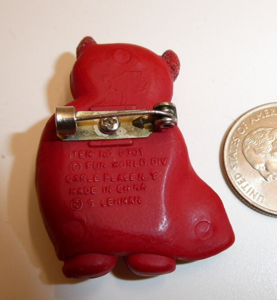 VTG Fun World Halloween Red Devil Cape Horns Glitter Pin Brooch