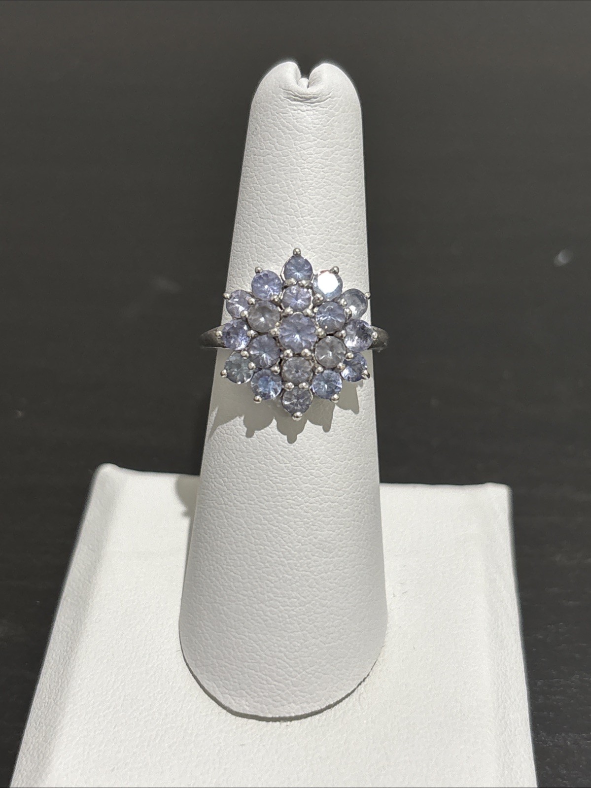 Sterling Silver 925 Blue Violet Tanzanite Style Cluster Flower Ring Size 5.75