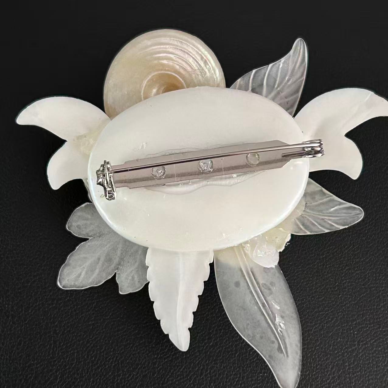 Vintage Sea Shell Acrylic Brooch Large Statement Tropical Beach Rhinestone Pin
