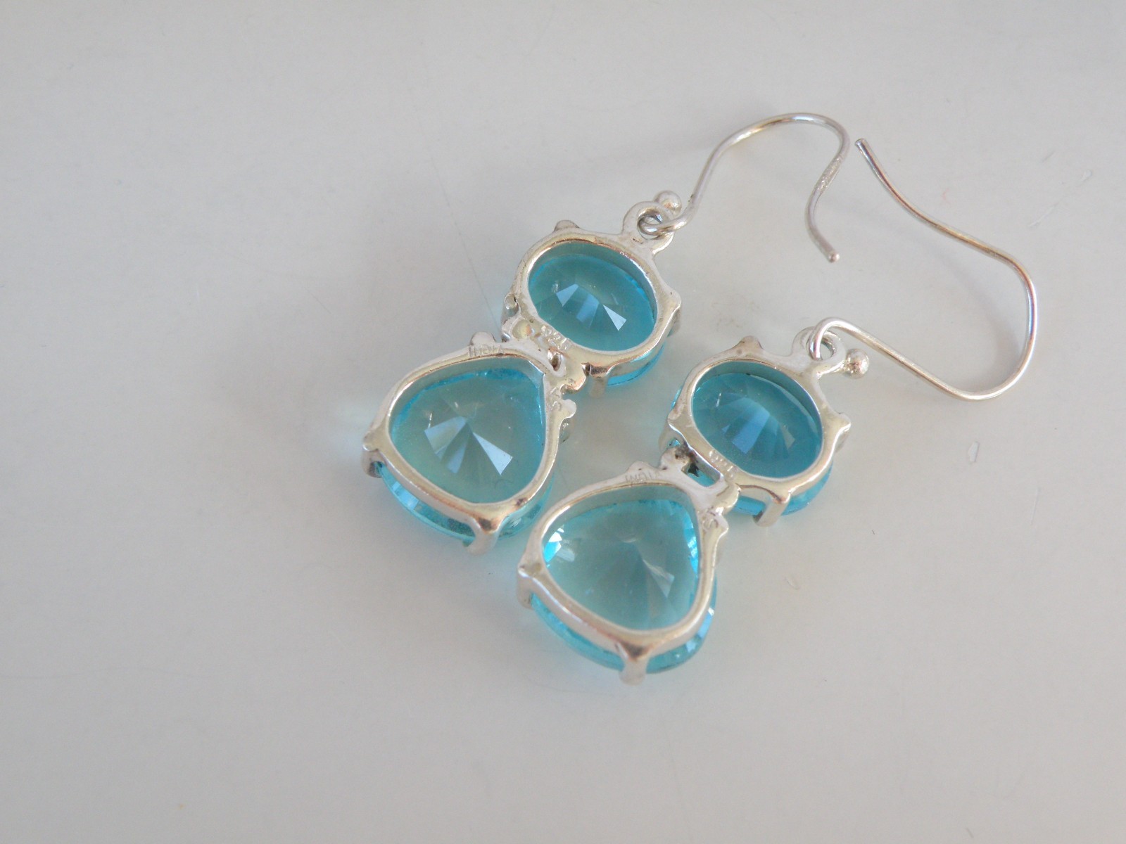 Vintage Sterling Silver 925 Heated Paraiba Blue Apatite Drop Dangle Earrings