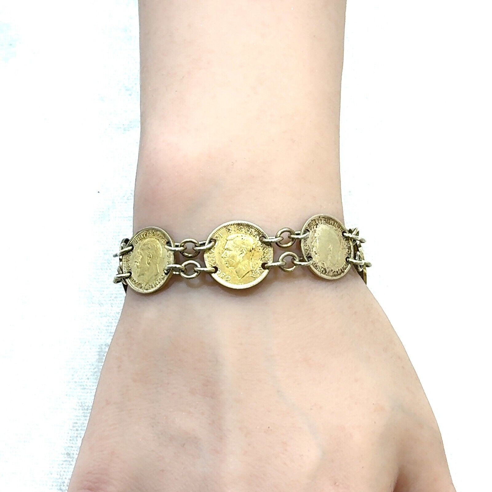 Coin Link Bracelet 8 Antique British Silver Coins