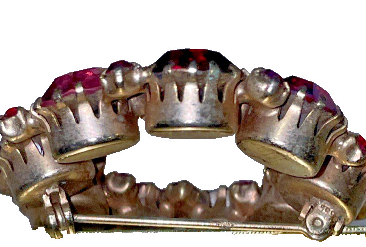Vintage WEISS Brooch Pink Fuchsia Ruby Red Aurora Borealis Rhinestone Signed