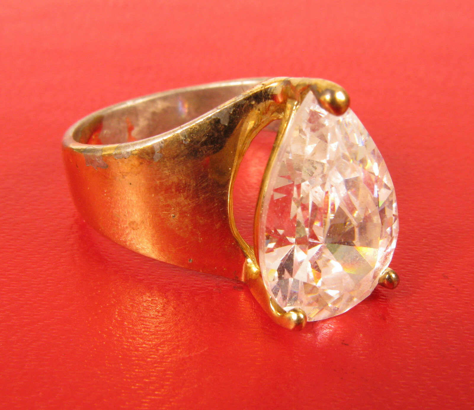 VINTAGE LINDENWOLD FINE JEWELERS STERLING SILVER GP TEARDROP CZ COCKTAIL RING !