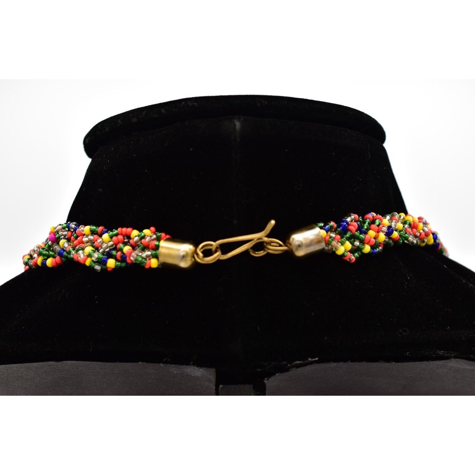 Vintage Rainbow Beaded Bib Statement Necklace Fringe Collar Colorful 70s BinA17