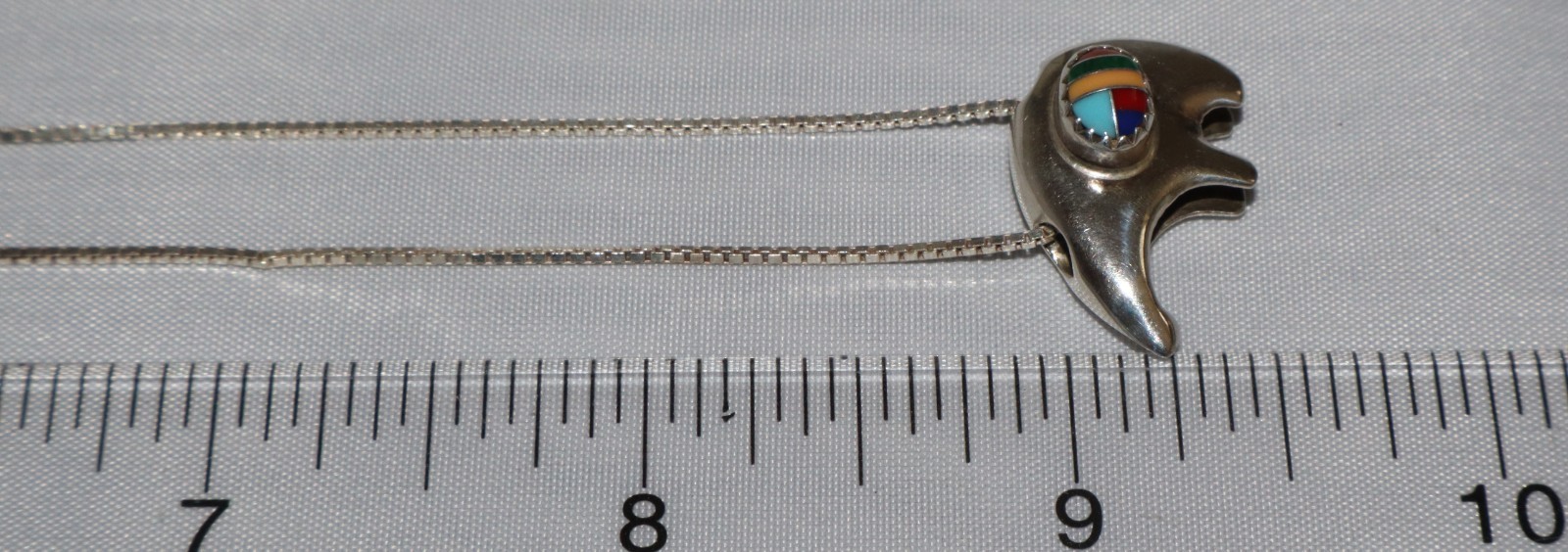 Vintage Sterling Silver Inlay Stone Fetish Bear Pendant Necklace 18″ Chain 6.4gm