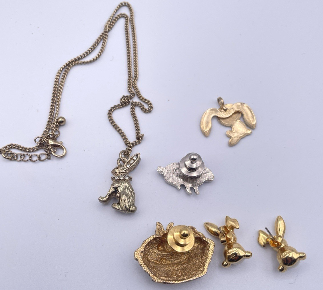Mixed Vtg Rabbit Avon Unbranded Jewelry Lot Earrings Chain Necklace Brooch Pins