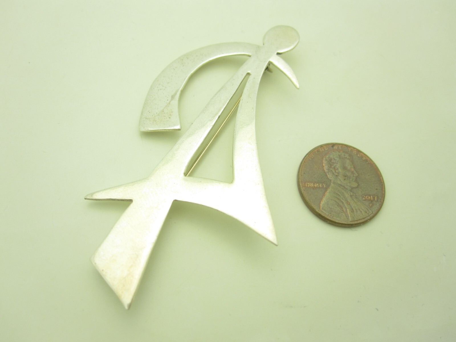 Mexico Sterling Silver Smooth Modernist Person Figure Pin Or Brooch