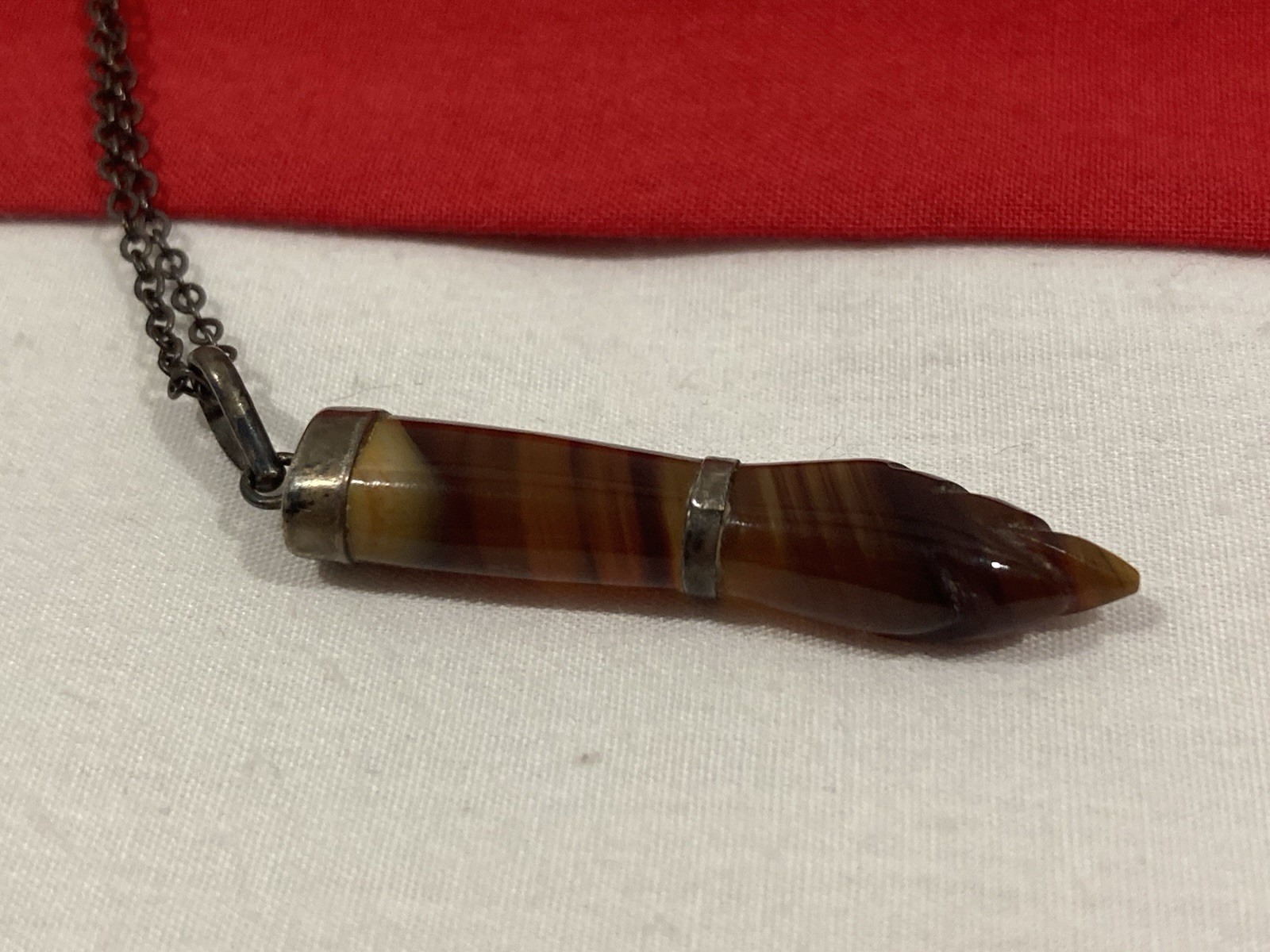 Vintage 900 Carved TORCH Shaped Agate Pendant Sterling Silver 925 Cable Necklace