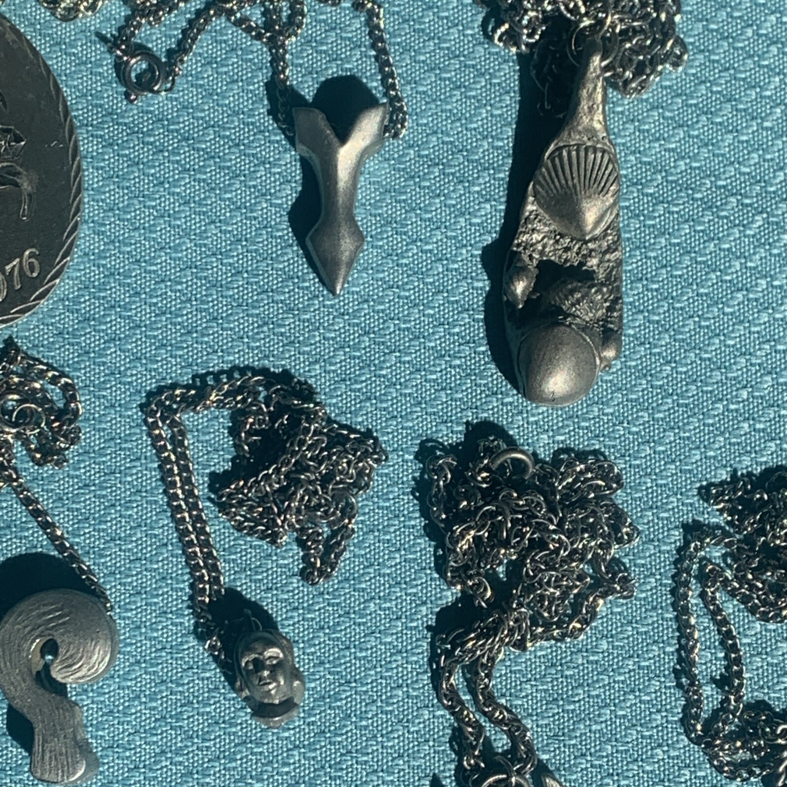 Vintage Pewter BDA Pendant Necklace Lot Of 40 Mixed Variety Signed NOS LBS610