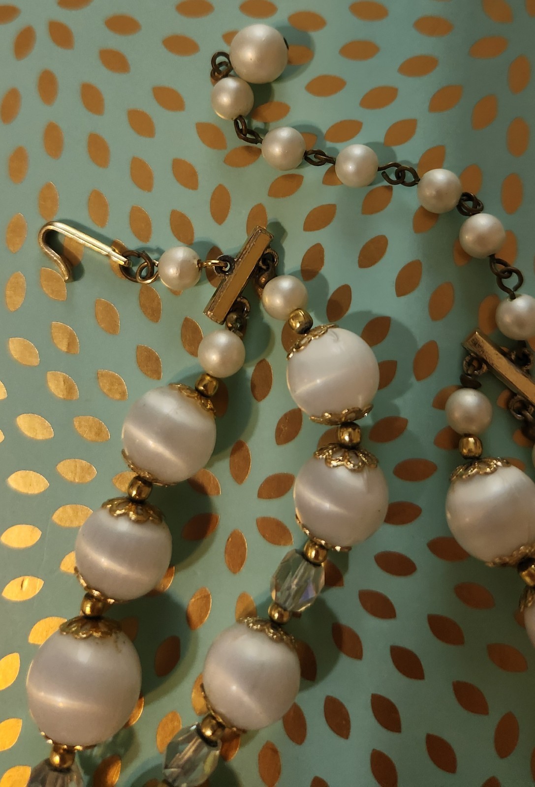 Vintage classic mid-century double-strand necklace acrylic and AB glass Japan