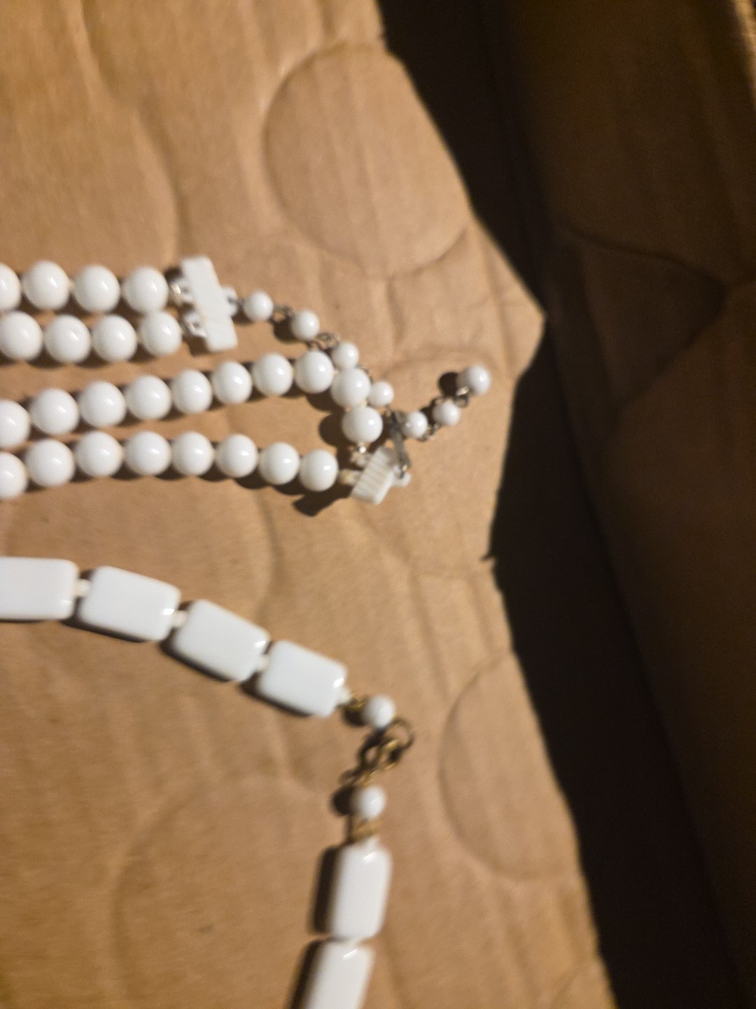 Vintage Milk Glass 17 1/4 Inch Chiclet And 15 1/4 Inch Double Tier Choker