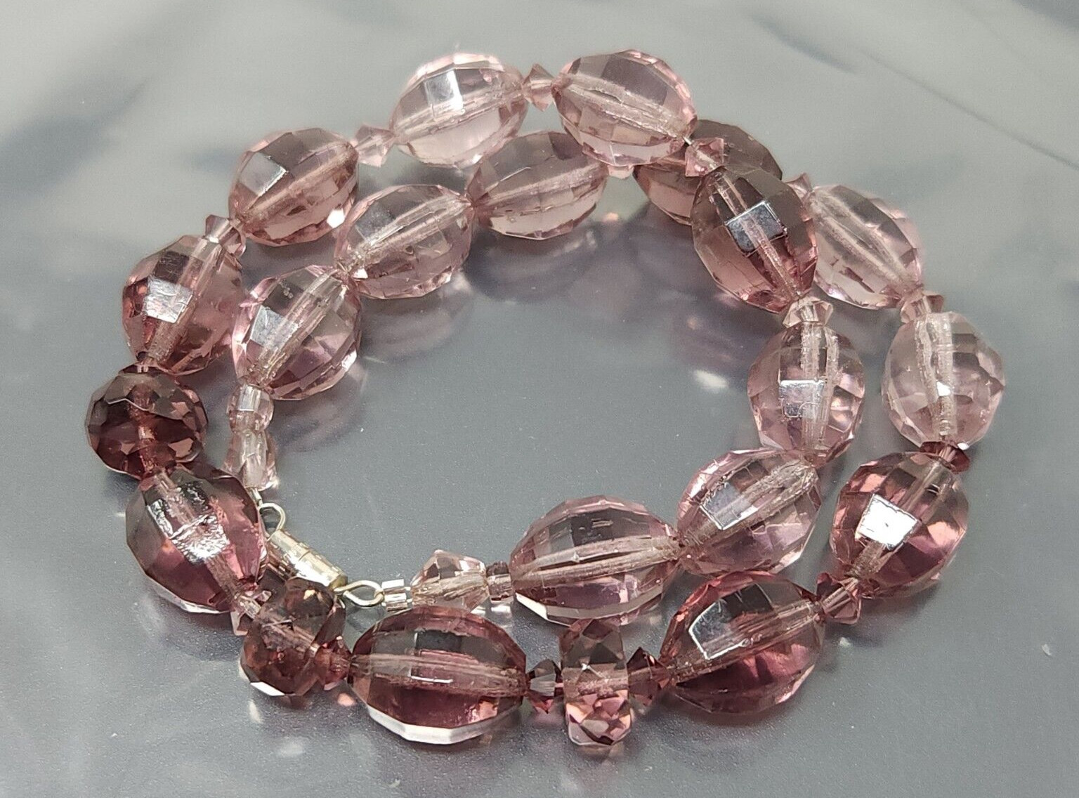 Vintage Czech Purple Glass Faceted Crystal Beaded Necklace 15″