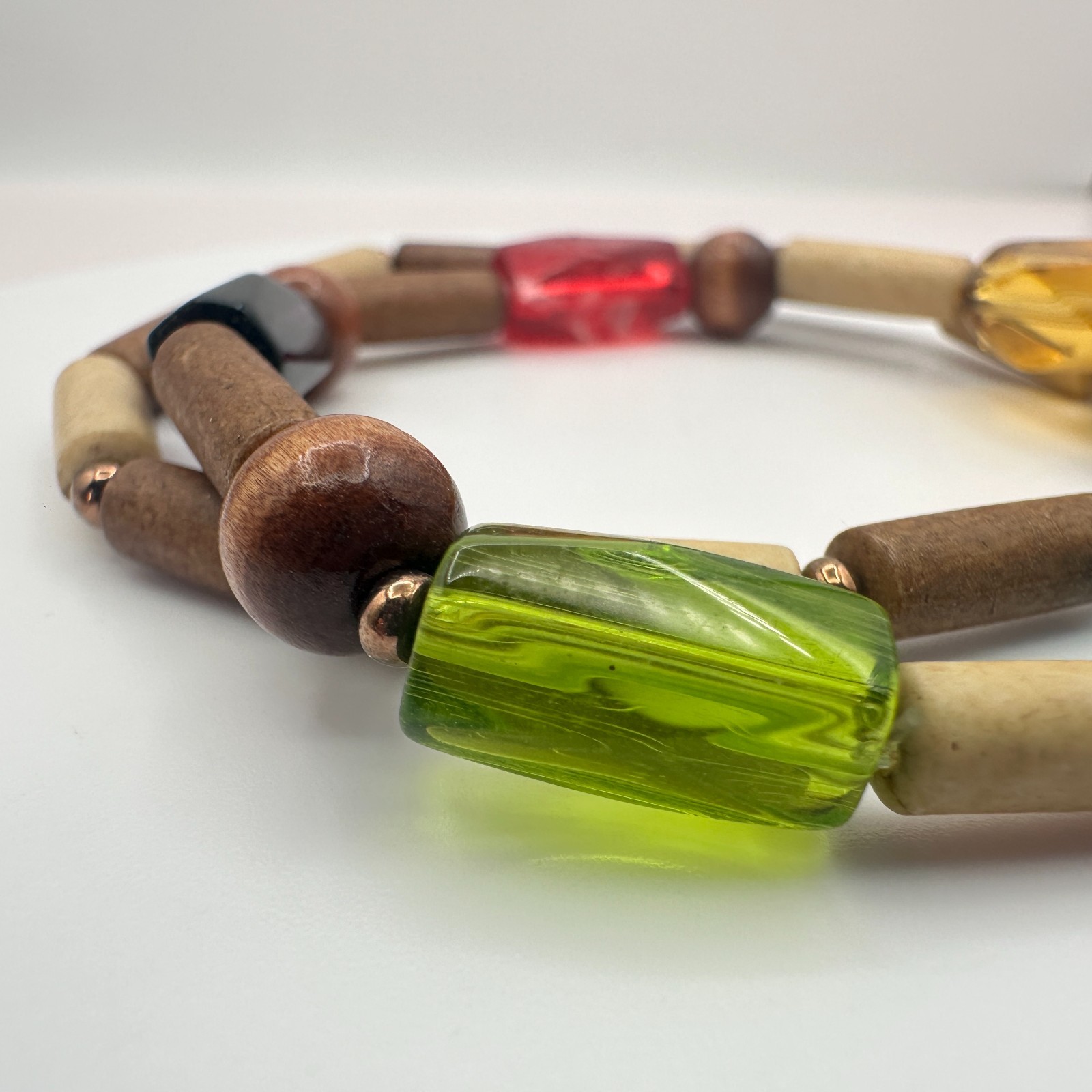 Vintage 90s Glass & Wood Bead Bracelets Set Boho Earthy Women’s Fashion Jewelry