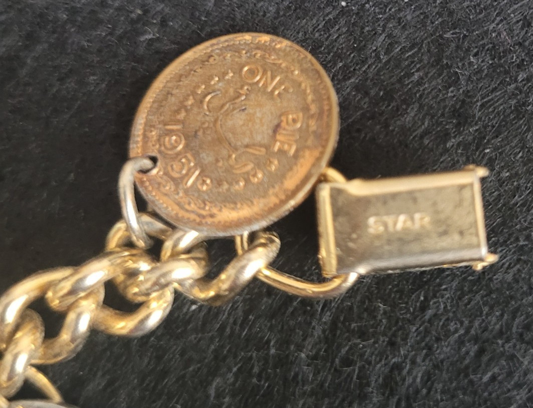 10 1930’s-1950’s Coins World Travel 6” Bracelet Can, Pak, Aut, Zaf, Jpn and Che