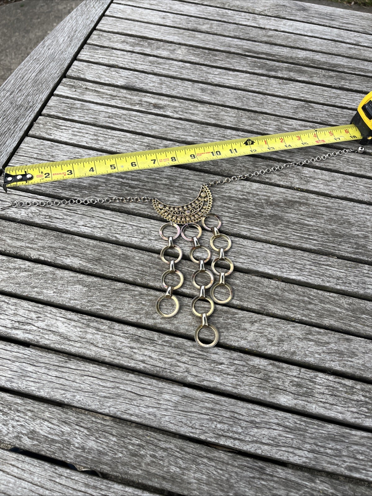Vintage Metal Persian Style Chain Necklace Half Circle Pendant Dangle 1980s