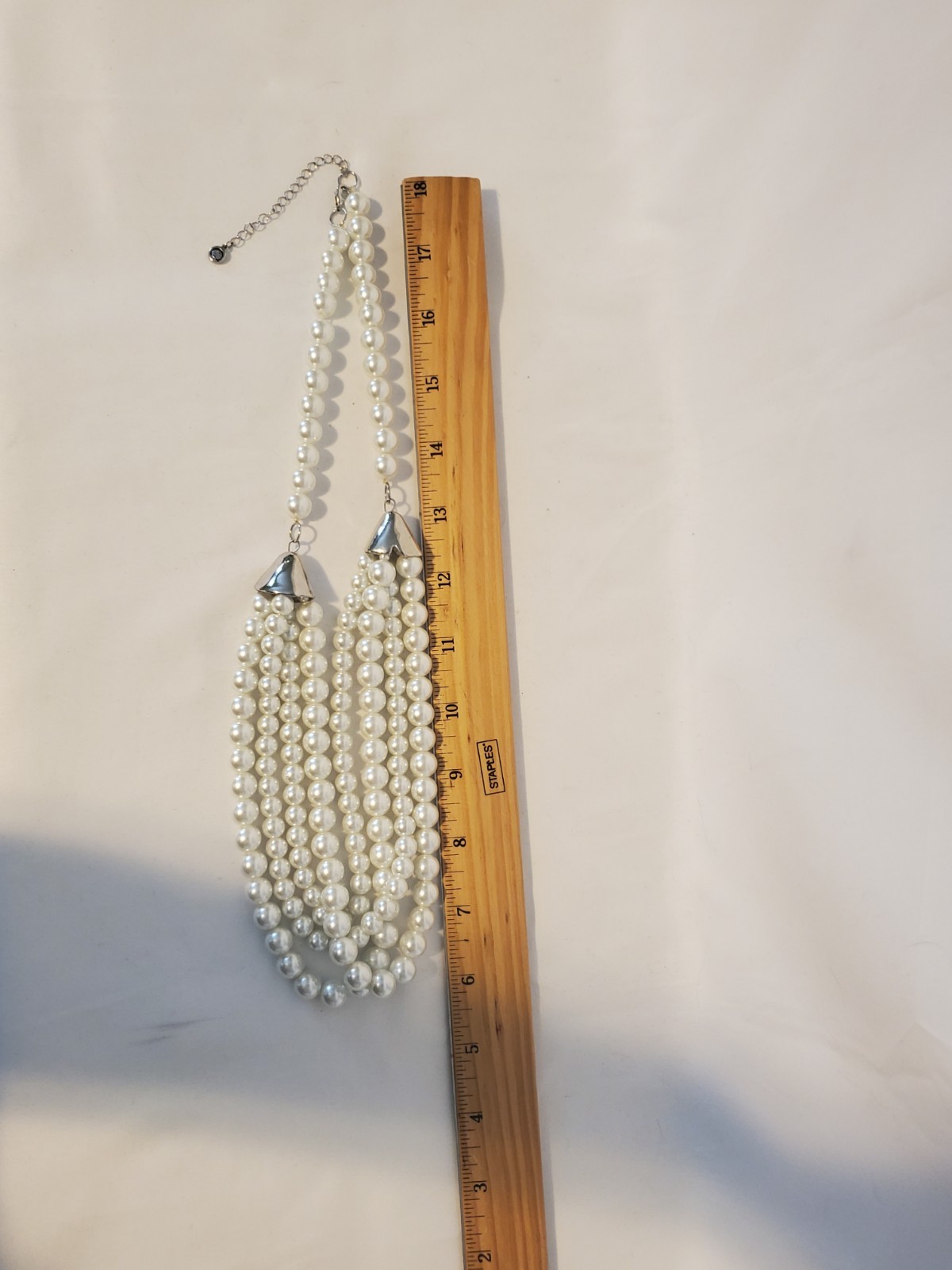 Vtg Multi Strand Faux Pearl Necklace With Silver Tone Lobster Claw Clasps C 1946