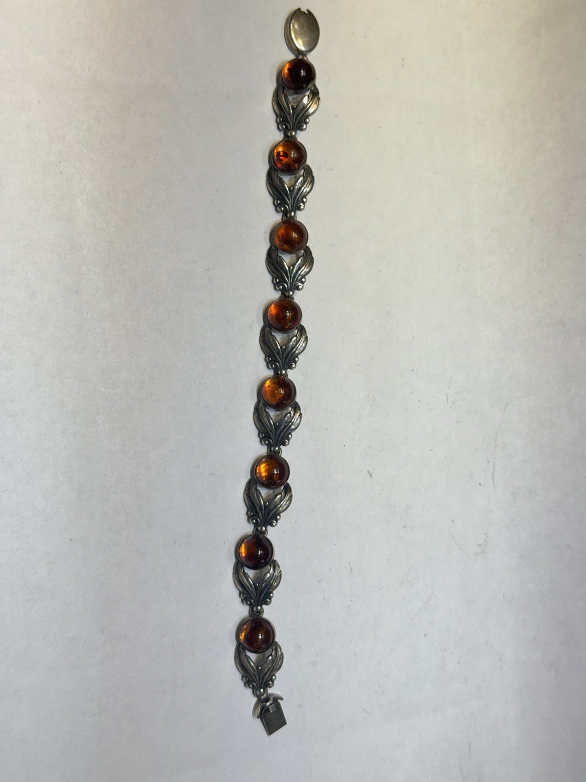 VINTAGE 925 STERLING SILVER & AMBER NEILS ERIK NE DENMARK BRACELET 8”