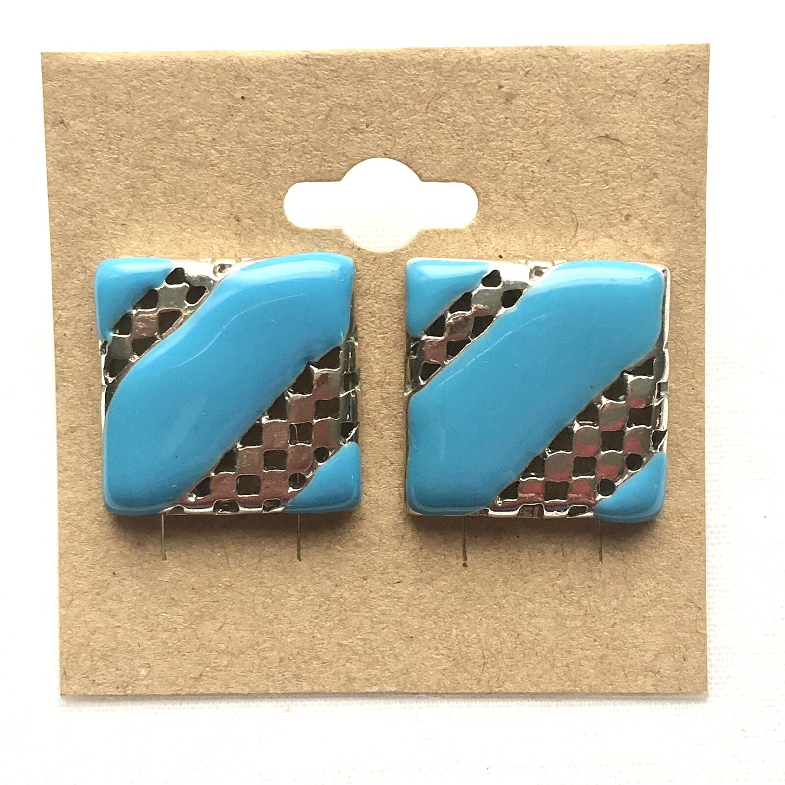 Teal Enamel Square Stud Earrings 60s 80s Punk Style Geometric Jewelry Jewelry