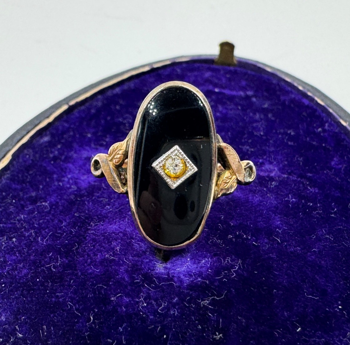 ANTIQUE VICTORIAN RING 10K GOLD FILLED SIGNED HALLMARKED ONYX DIAMOND LARGE 9.25