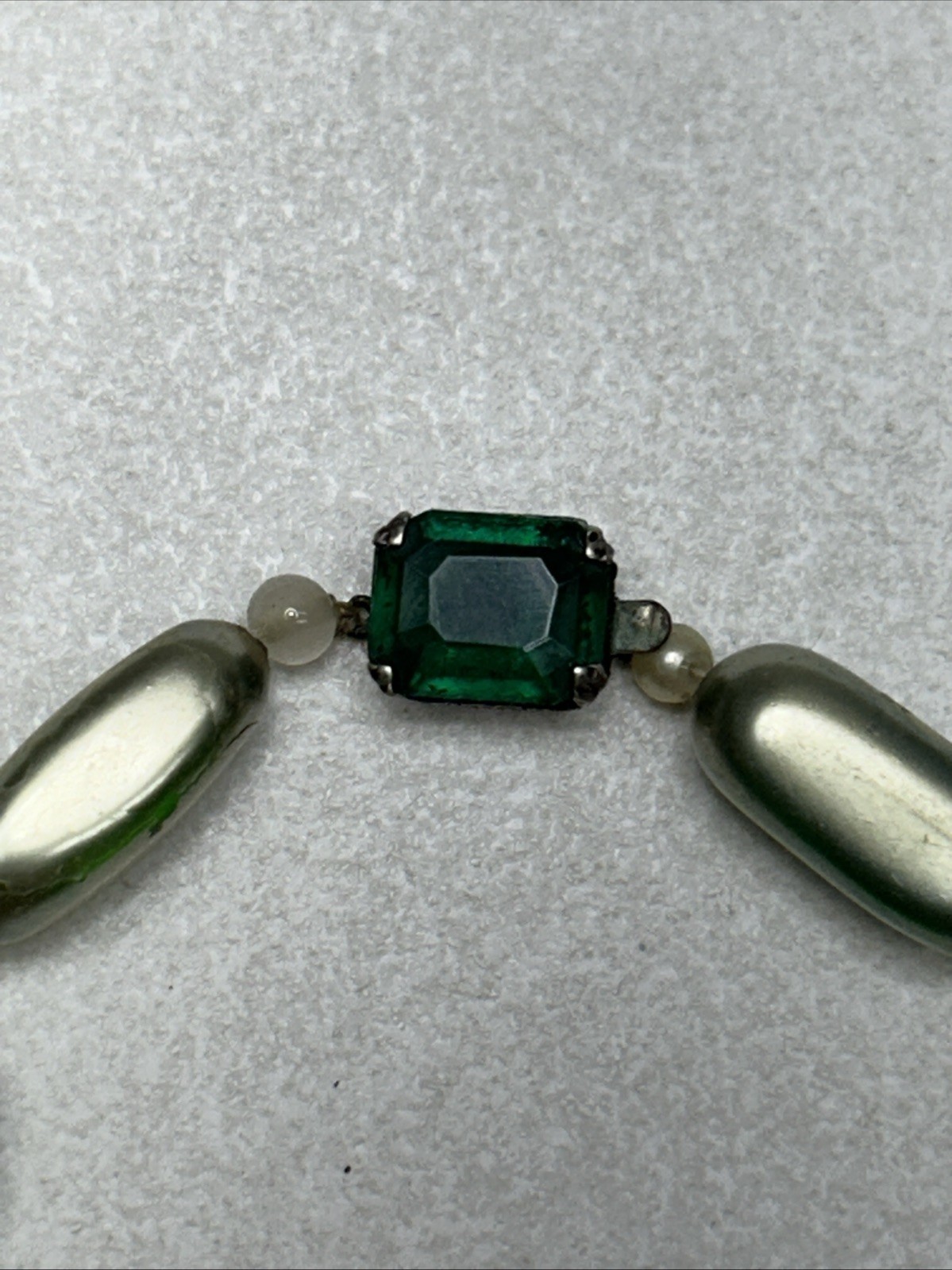 Vintage Beaded Bracelet With Sterling Clasp And Simulated Emerald