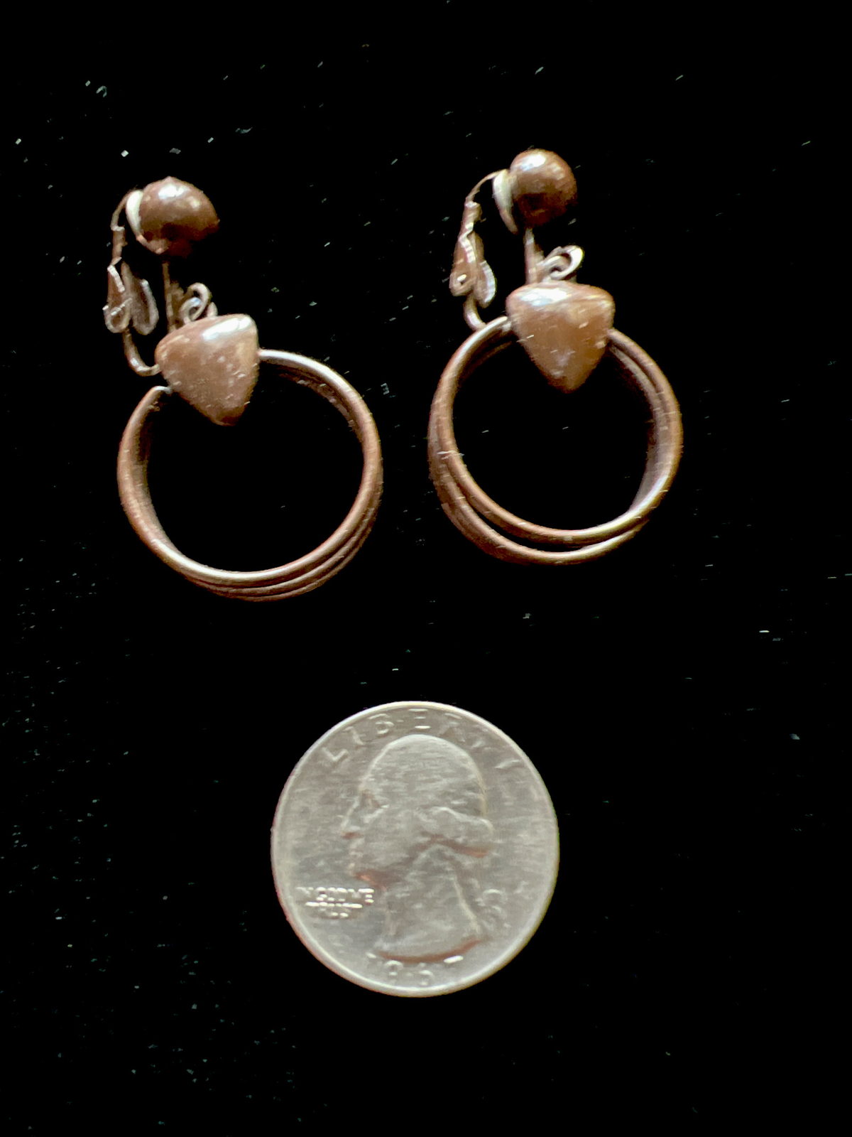 Vintage Silvertone Brown Silver Hoop Dangle Drop ClipOn Earrings Lot Of (2)