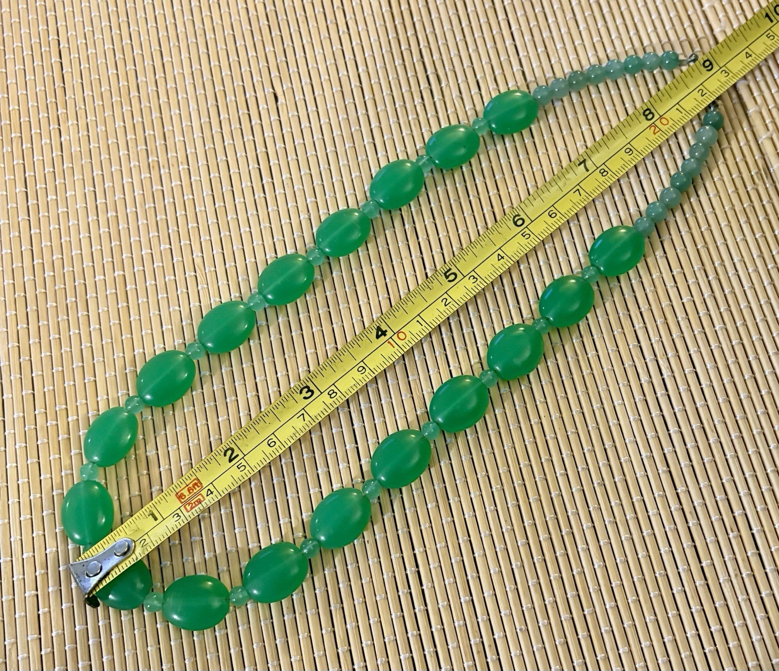 Vintage Czech Art Deco Vaseline Necklace 18” W/18 3/4” Beads 17 Spacers