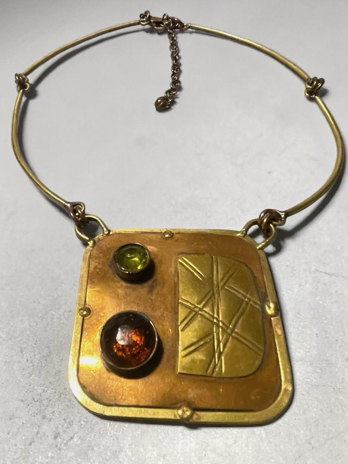 Brutalist Modern Mixed Metal Copper & Brass Mexican Chest Plate Necklace