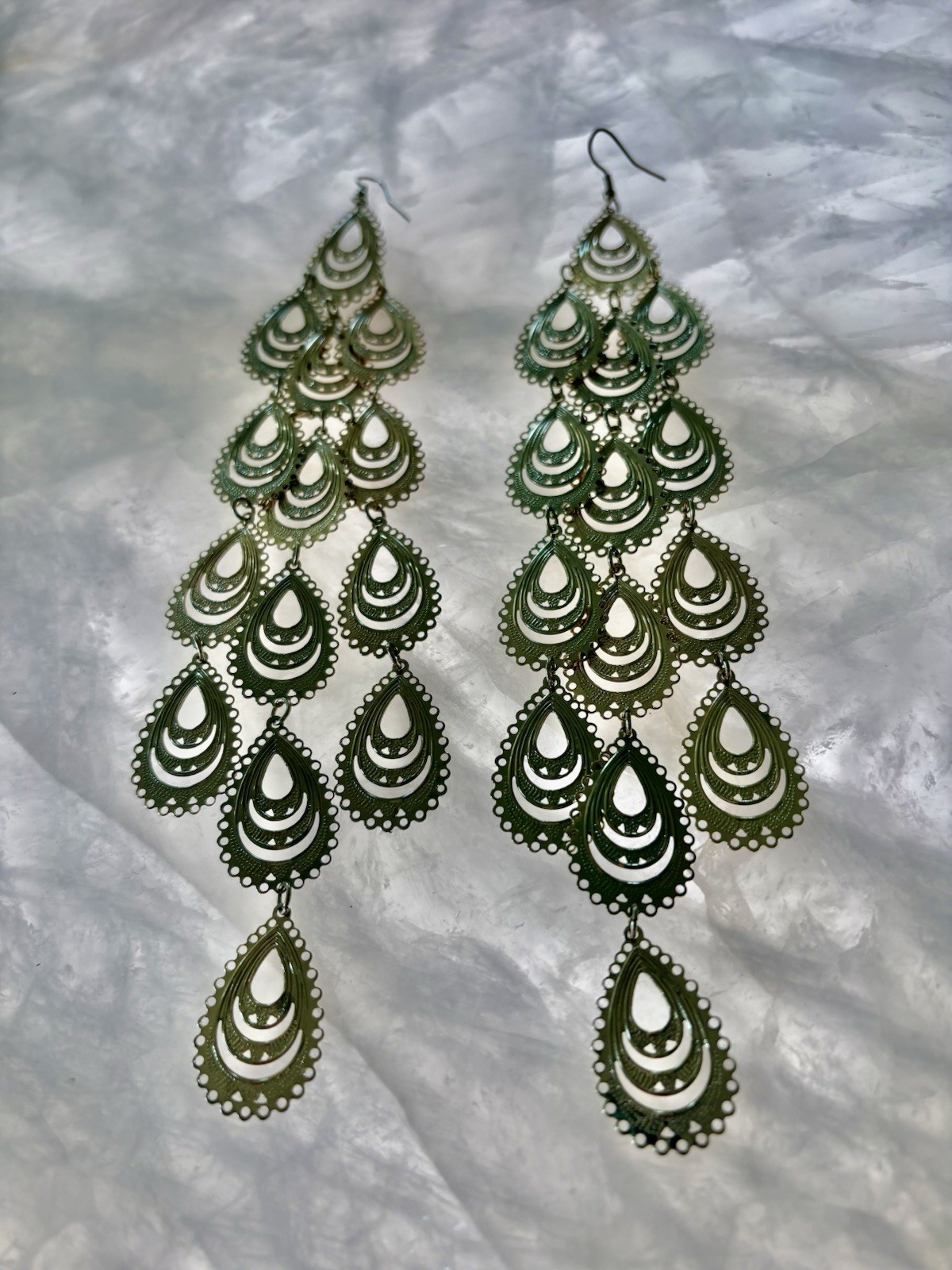 Fun Light Weight Gold Dangle Earrings. They Measure Approximately 7 1/2” Long