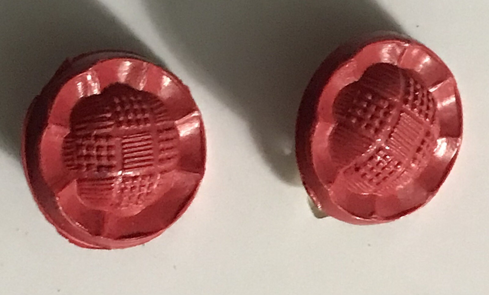 Vintage Red Molded Rubber/Plastic Tension Clip On Button Earrings 1930s/40s