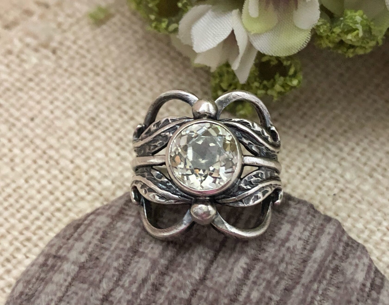 Cute Estate Jewelry Vintage Ring Soviet Silver 875 Rock Crystal Size 7.75 USSR