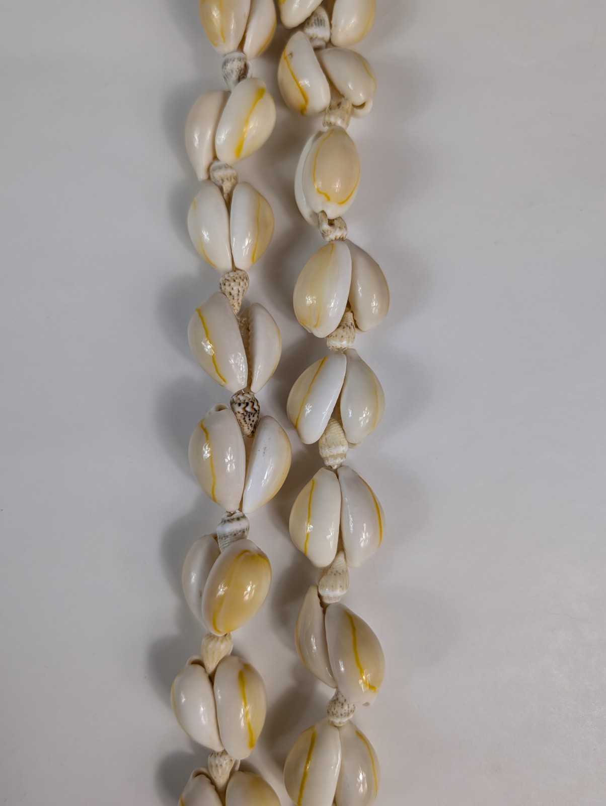 Vintage Hand Knotted Polished Large Sea Shell Beaded Long Necklace Unique Design