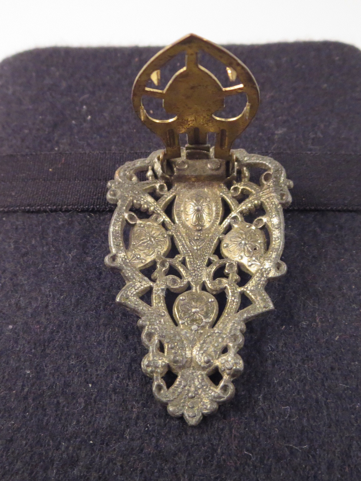 Antique Art Deco NE Signed New England Glass Works Blue Rhinestone Dress Clip
