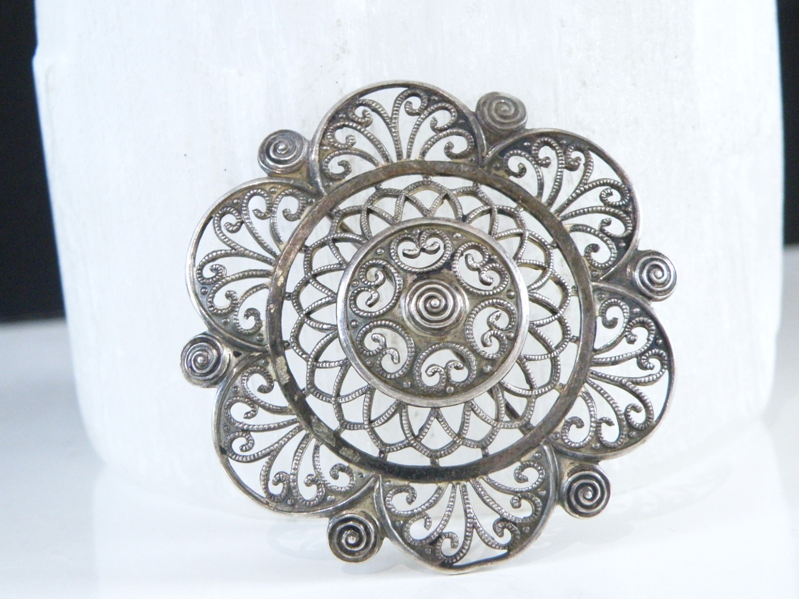 Antique 835 Silver Germany WMF Ikora Large Filigree Brooch Pin