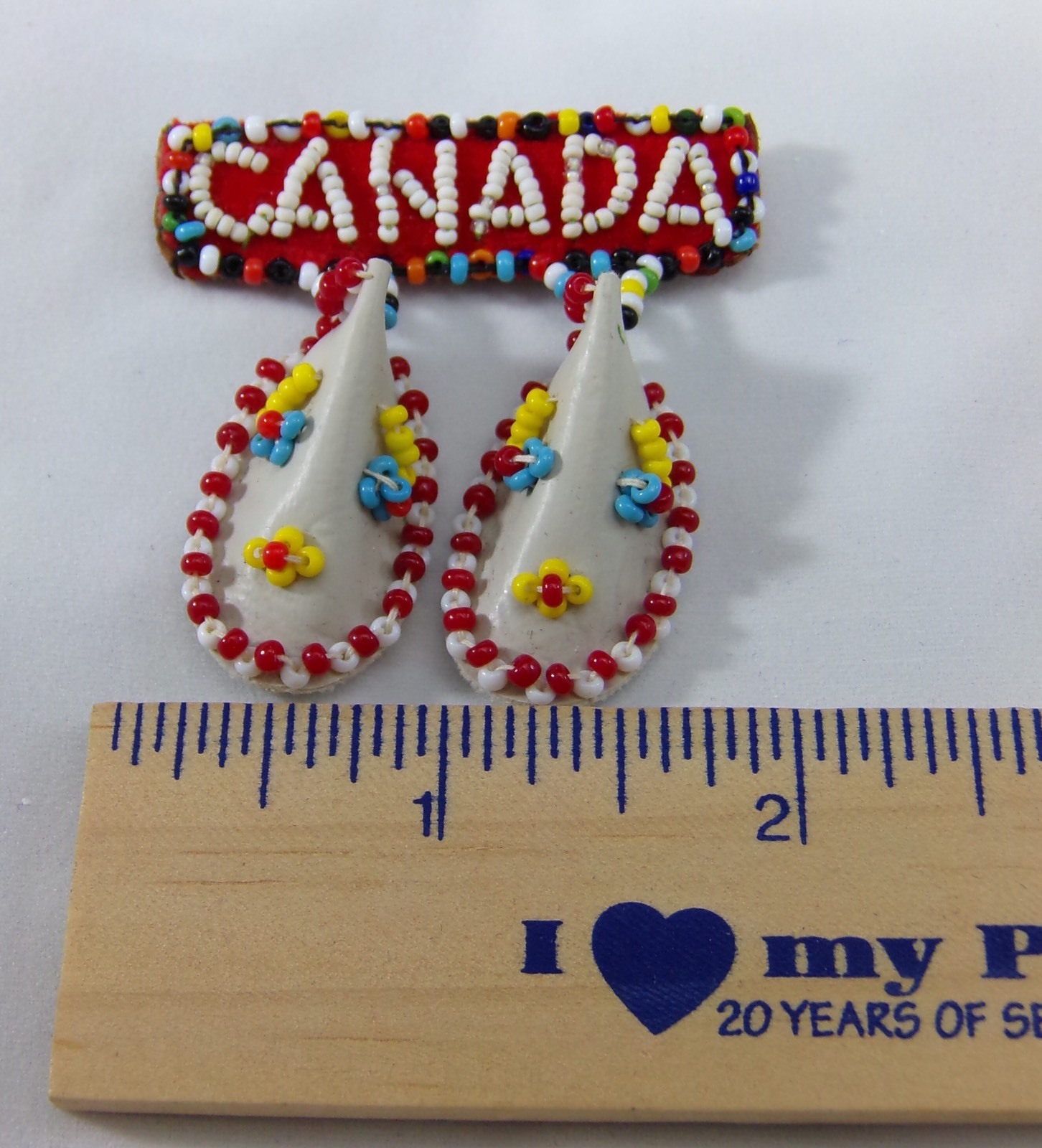 Canada Beaded Moccasins Brooch Pin Red Yellow Souvenir Collectible