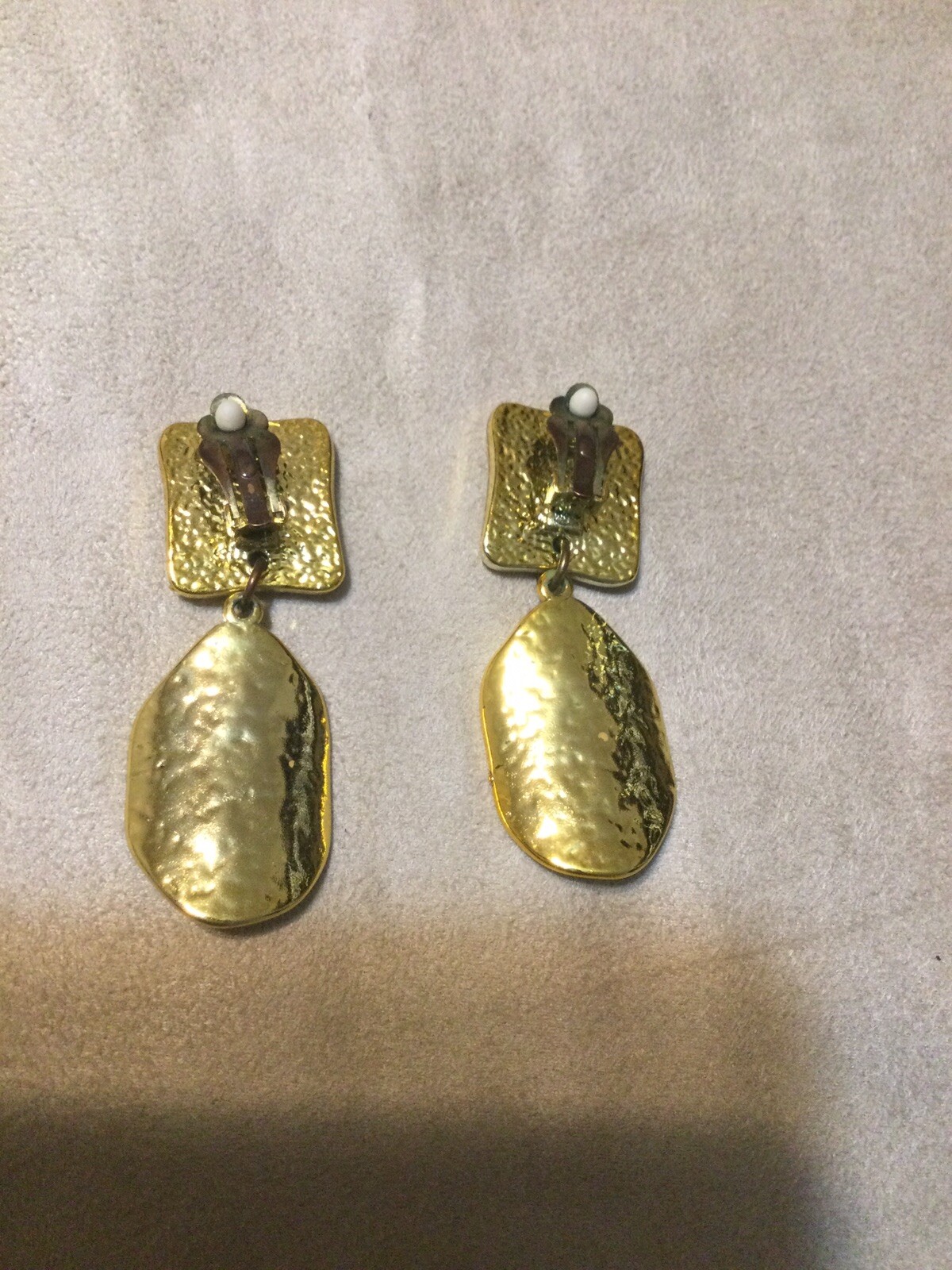 Clip Square Oval Dangle Gold Tone Earrings Very Light Weight