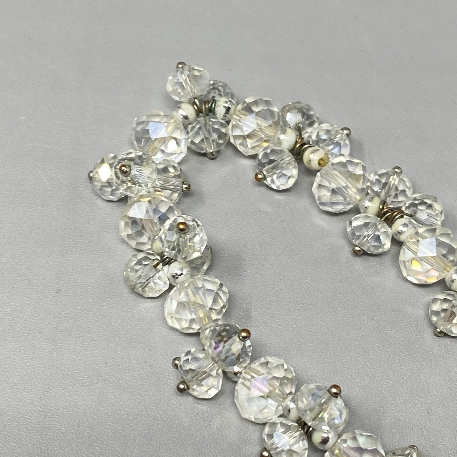 VTG Clear Glass Bead Cluster Bracelet Stretch Fire Polished AB Coated Retro 6.75