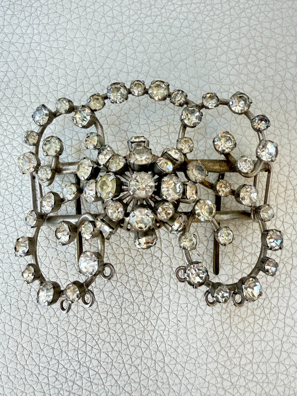 HUGE VINTAGE CLEAR RHINESTONE DRESS CLIP GIANT GEOMETRIC ART DECO BROOCH
