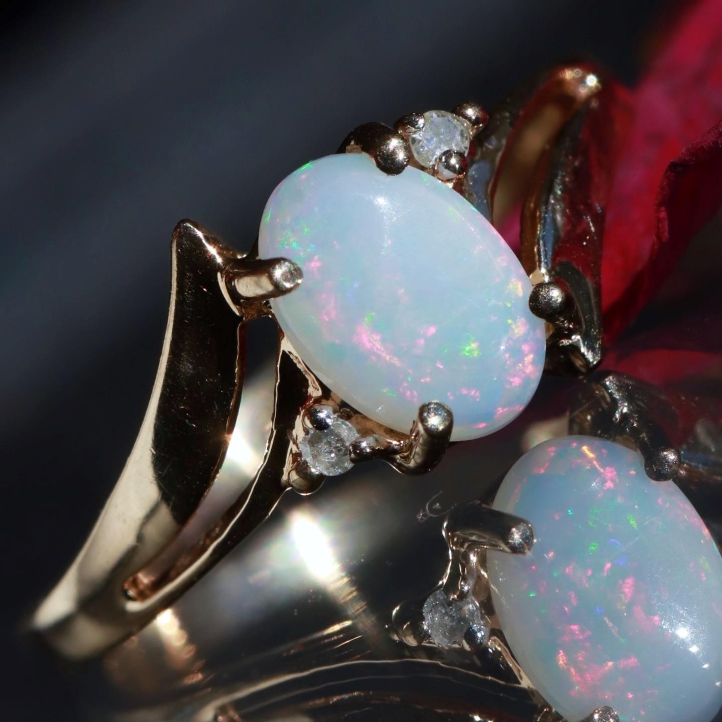 10k yellow gold size 5 ring 0.355ct Australian fiery opal diamond 1.52gr N3815