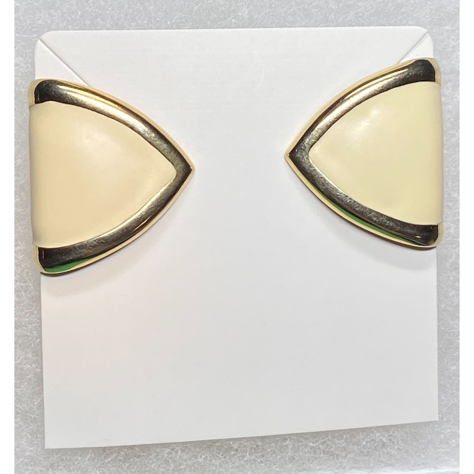 Vintage Monet Gold Tone & Cream Enamel Huggie Earrings from Henri Bendel w/ Bag