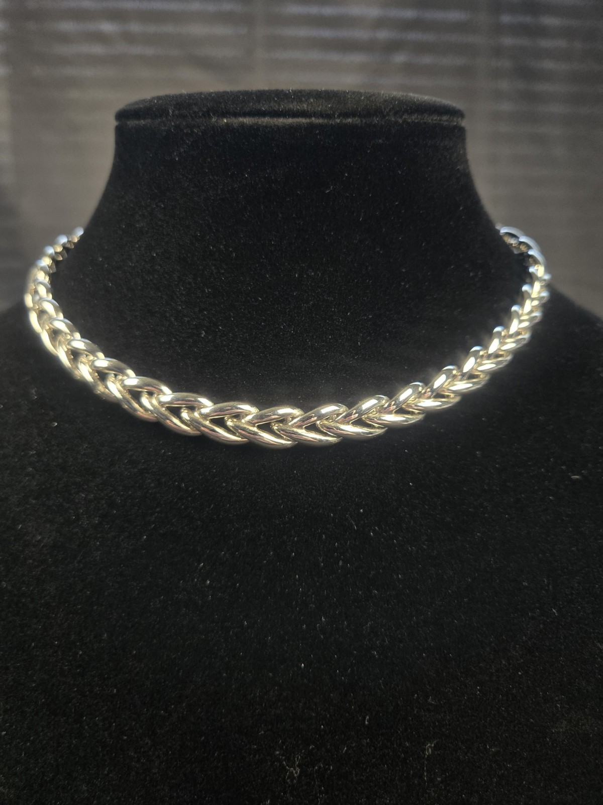 Vintage Signed Napier Silver-Tone Braided Wheat Spiga Chain Necklace Pat.4774743
