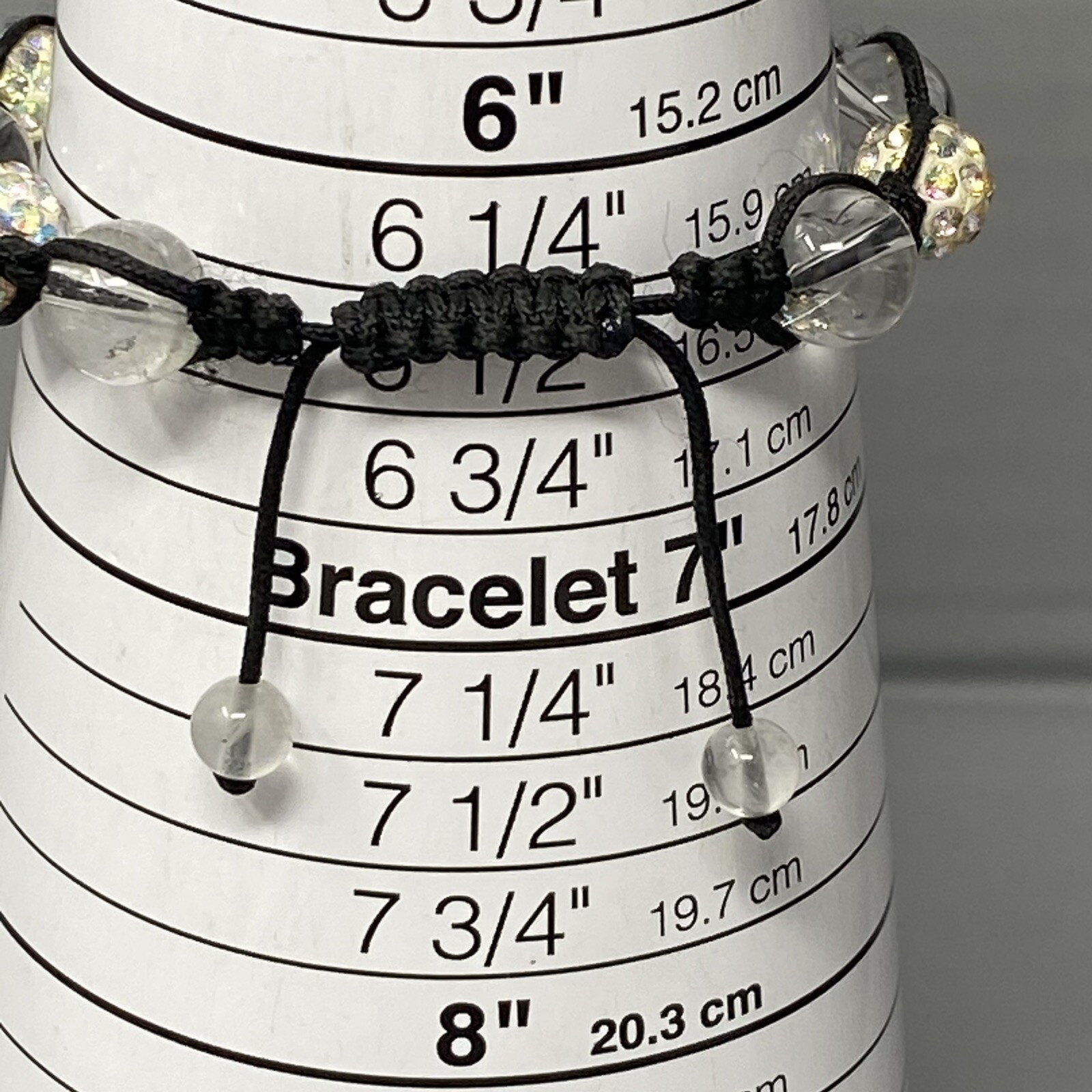 Glass Bead Bracelet Clear Druk Speckled AB Rhinestone Tension Cord Adjustable