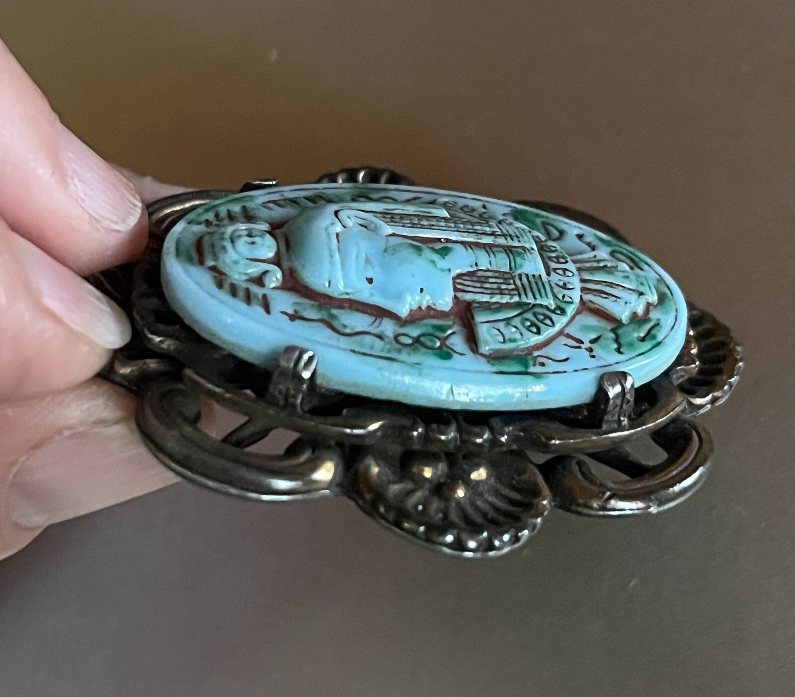 Antique 1920s EGYPTIAN REVIVAL Czech Glass Brooch/Pendant – Possibly Neiger Bros