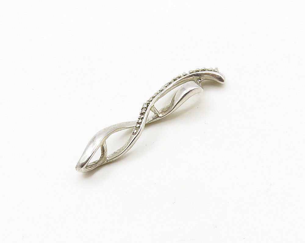 925 Sterling Silver Vintage Genuine Diamonds Swirl Ribbon Pendant PT15555
