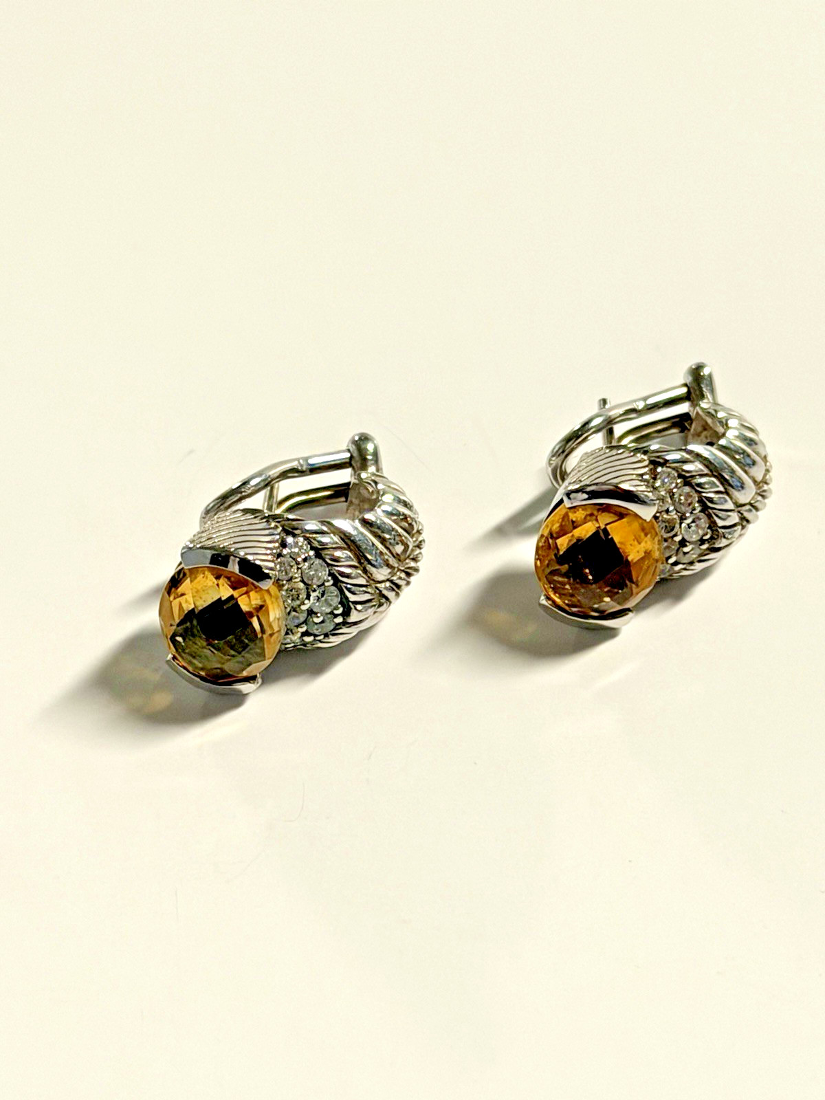 Judith Ripka Sterling Silver Earrings for Pierced Ears w/ Citrine & CZ Stone