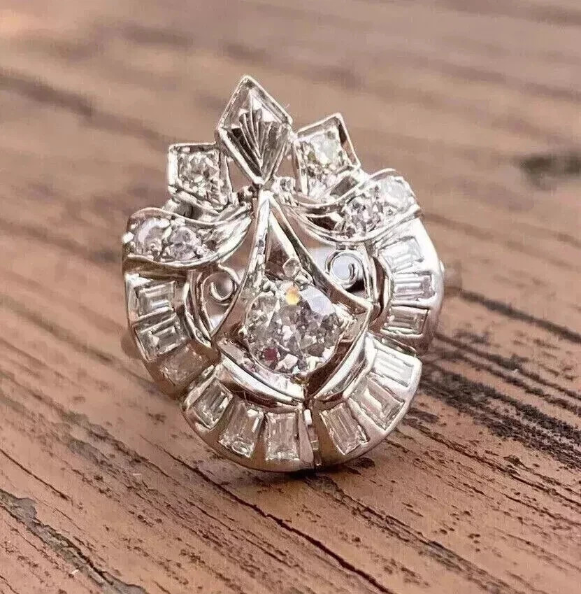 Art Deco Style Round Cut Lab Created Diamond 925 Silver Women’s Engagement Ring