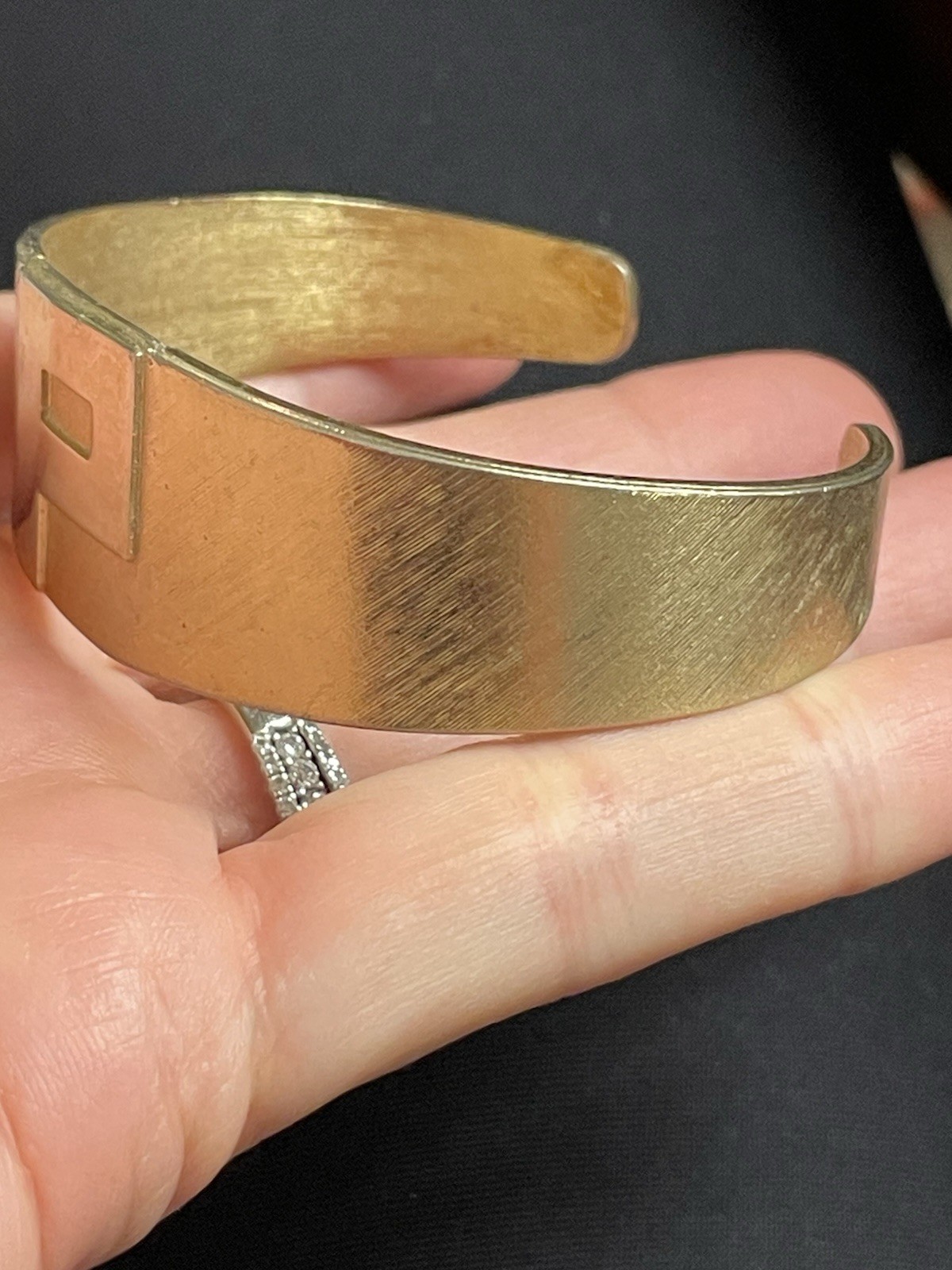 Vintage Brushed Gold-Tone Cuff Bracelet Monogram Letter P