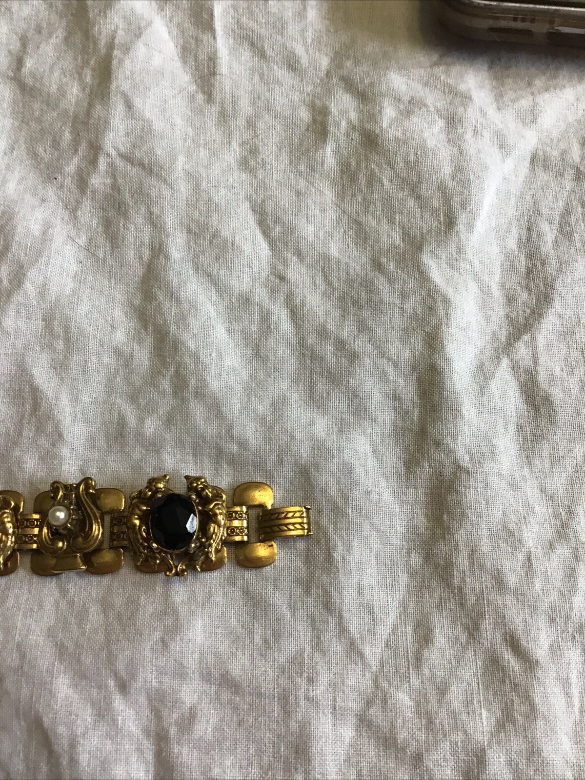 Amazing Vintage Gold Tone Station Layered Charm Bracelet Harp Style