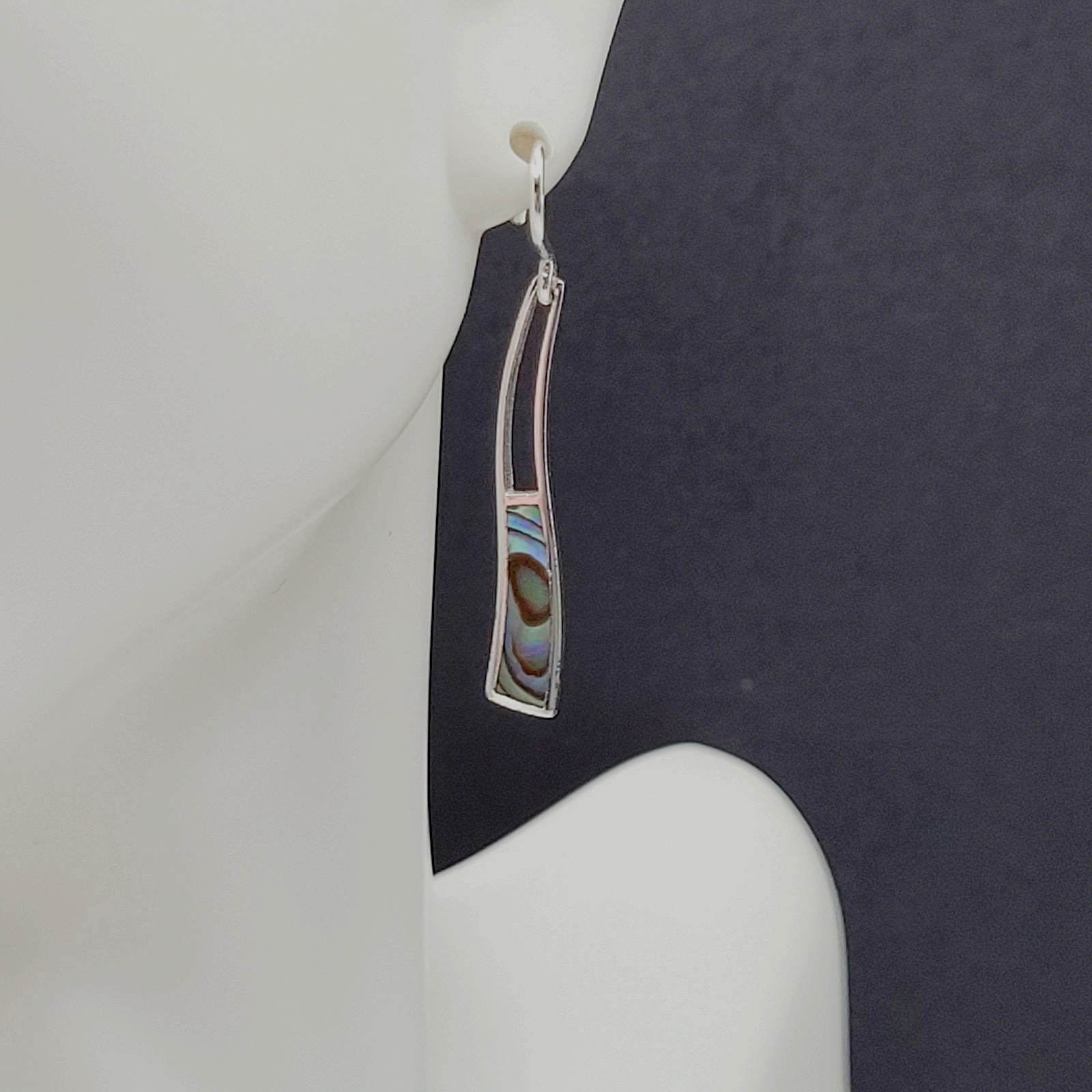 Iridescent Paua Shell Ocean Wave SU 925 Thailand Dangle Pierced Hook Earrings